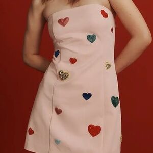 Anthropologie bedazzled pink mini heart jewel dress (NWT!!) women's size S